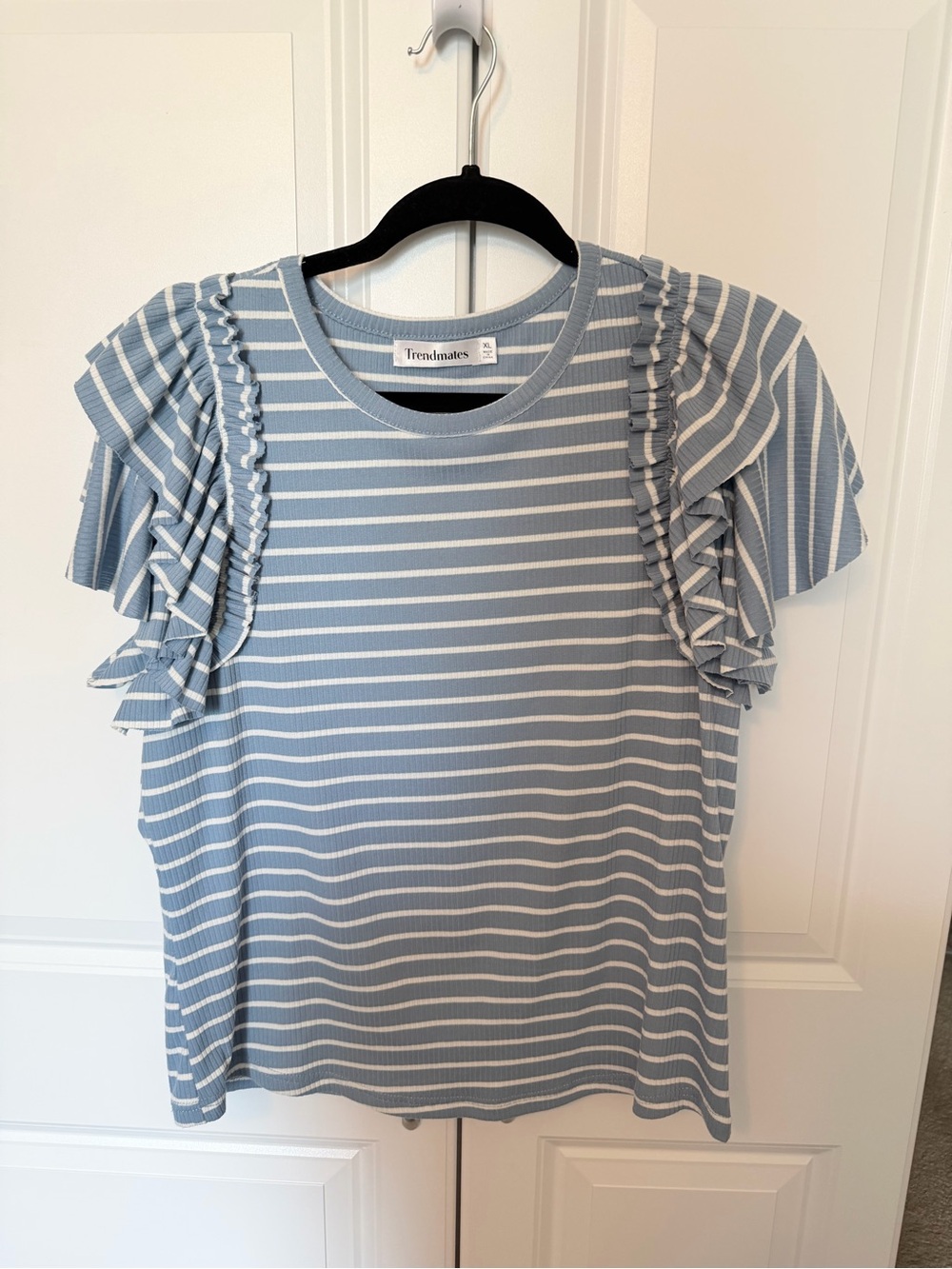 Blue & White Striped Ruffle Sleeve Top